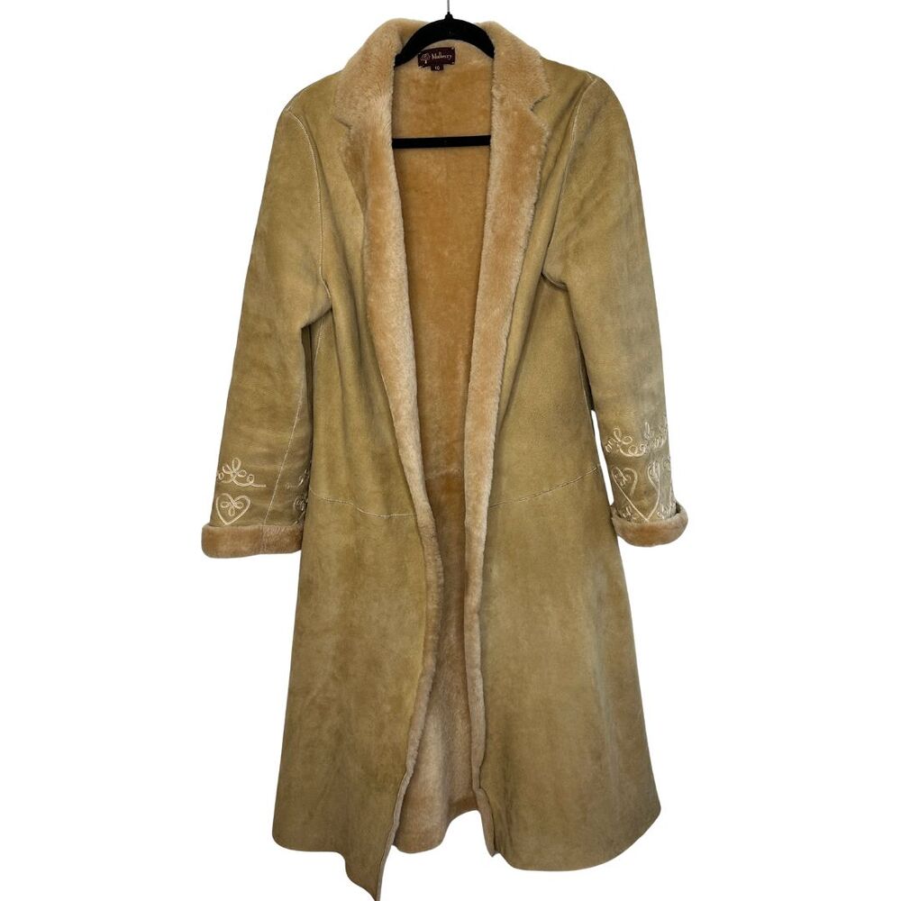 Vintage 70s Mulberry Sheepskin Coat Made‎ in UK Long Shearling Womens Size 10